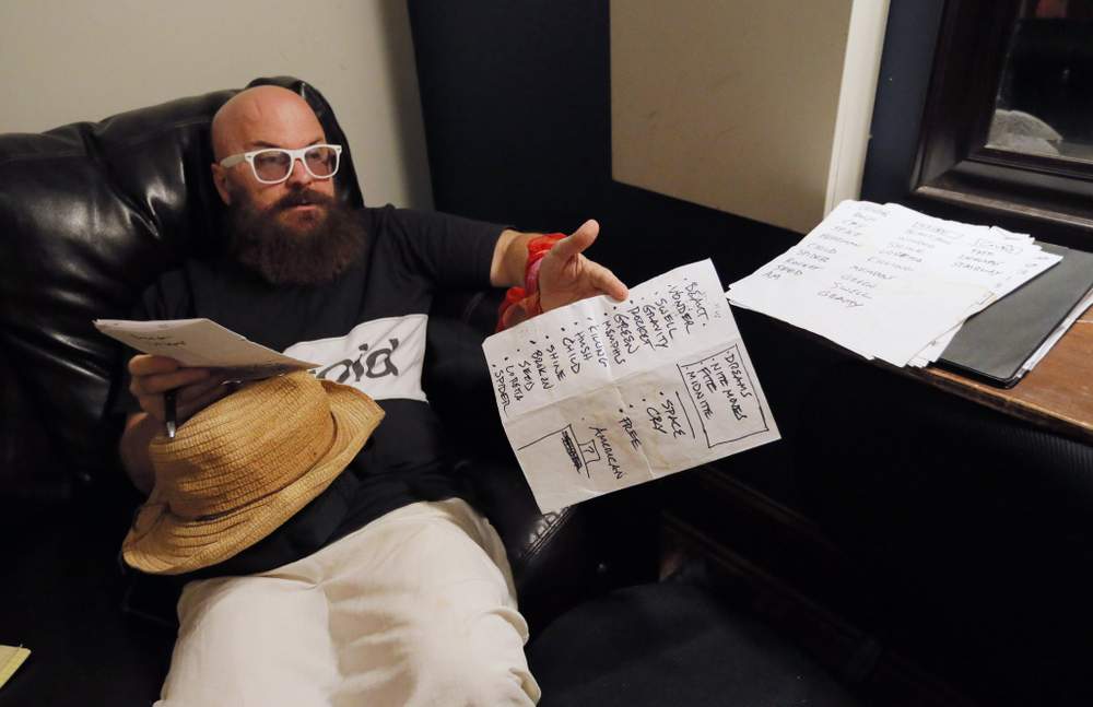 Angie  relaxes in the green room while reviewing his setlist and notes at Eddie's Attic in Decatur before his concert.