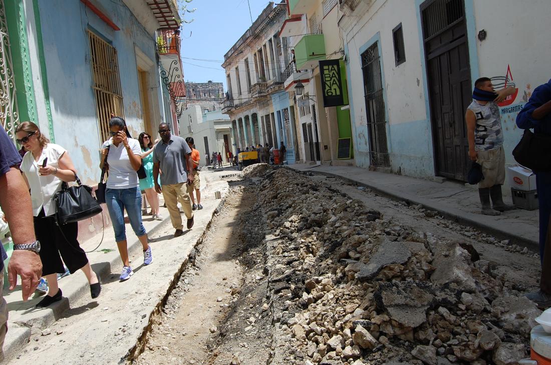 The group from the World Affairs Council tours Old Havana. Work crews are replacing aged infrastructure in some parts of the city.Photo: Katie Leslie / kleslie@ajc.com