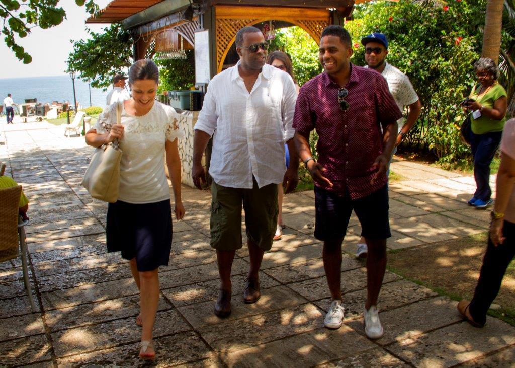From left: Claire Angelle, Mayor Kasim Reed and Michael Green walk the grounds of Hotel Nacionale in Havana.Photo: Katie Leslie / kleslie@ajc.com