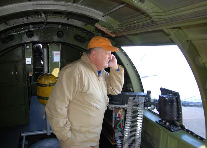 Greene calls his cousin Rosalind “Roz” Perrin Davis, uncle Bud’s daughter, from the Liberty Belle, a refurbished vintage B-17, similar to the one Bud flew in World War II. Contributed by J. Ross Greene
