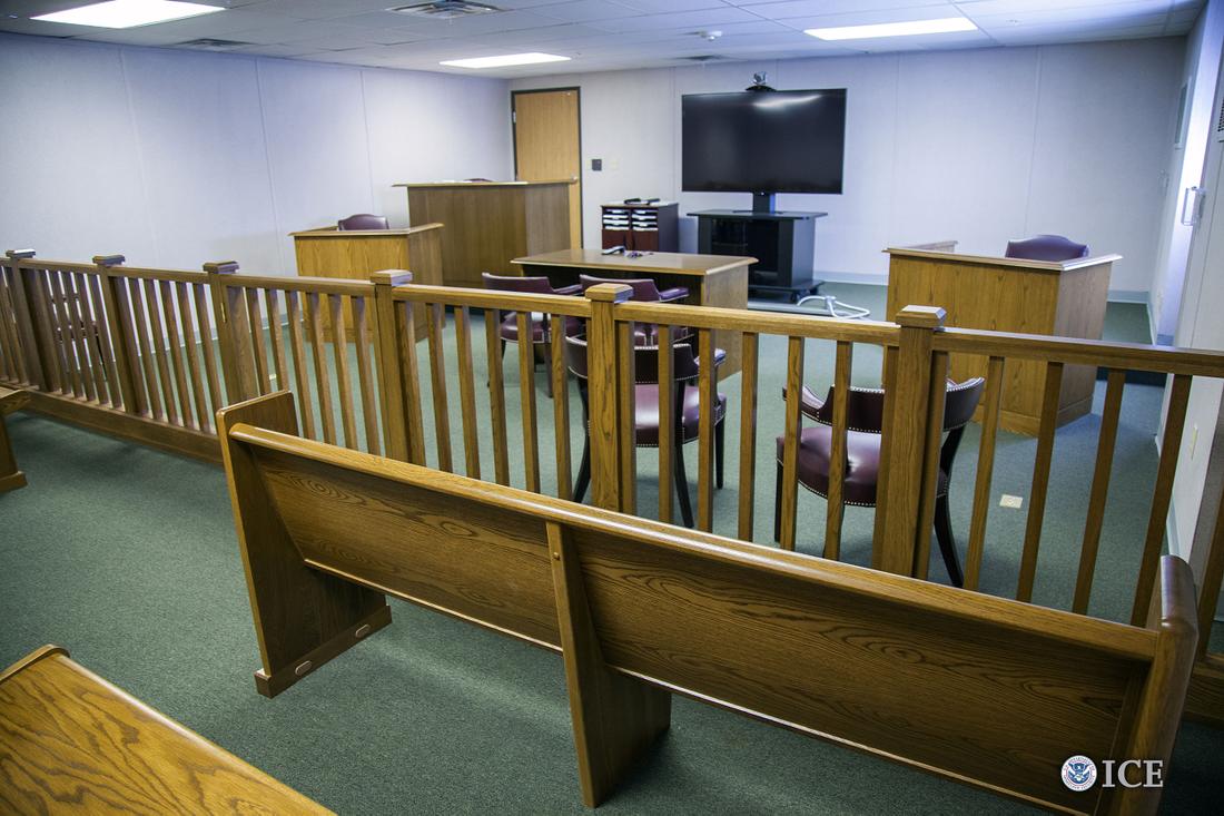 The South Texas Family Residential Center also contains courtrooms, where detainees appear before Miami-based federal immigration judges through videoconferences.Photo courtesy of  U.S. Immigration and Customs Enforcement