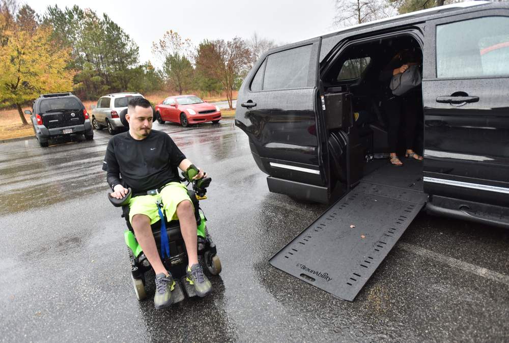 Ignacio leaves Project Walk Atlanta-Spinal Cord Injury Recovery Center in Alpharetta after his physical therapy. \/ Photo by Hyosub Shin \/ hshin@ajc.com