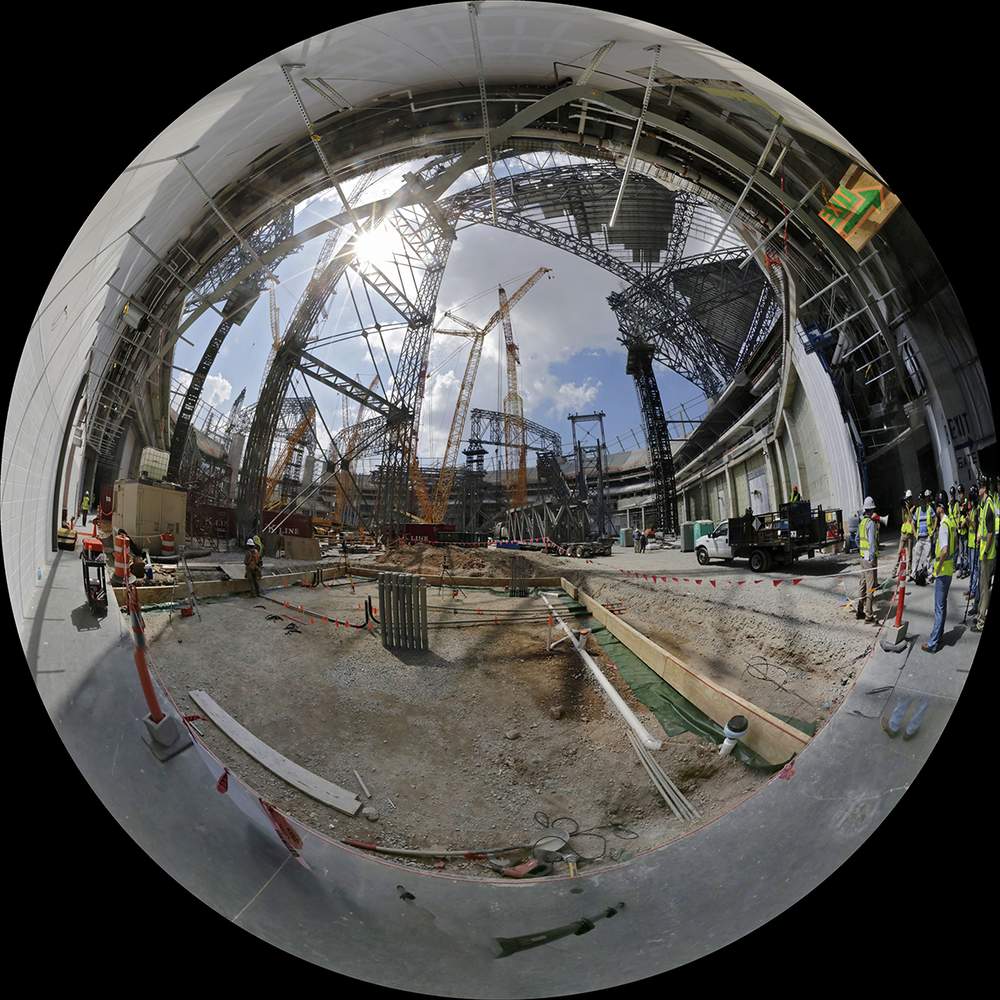 The Mercedes-Benz Stadium under construction. (Bob Andres\/AJC)