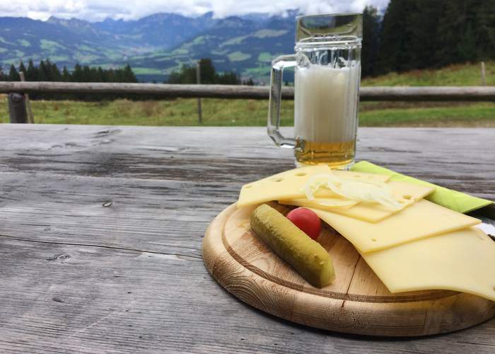 Brotzeit and beer at an Alpe. 