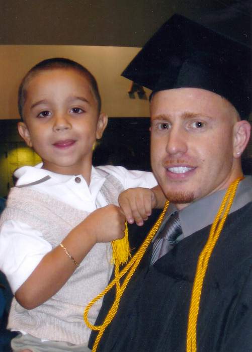 David, with Joey Torres’ son Anthony, graduated from college in 2005. Contributed photo.