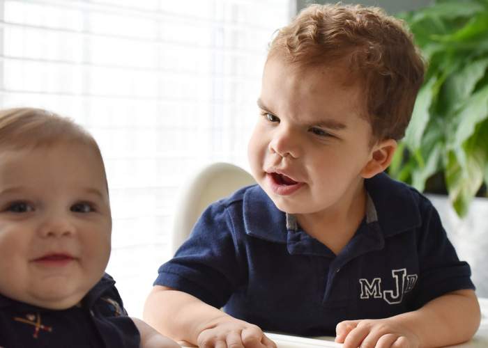 Max is a big fan of his little brother, Duke. Every morning, his first word is “baby.”