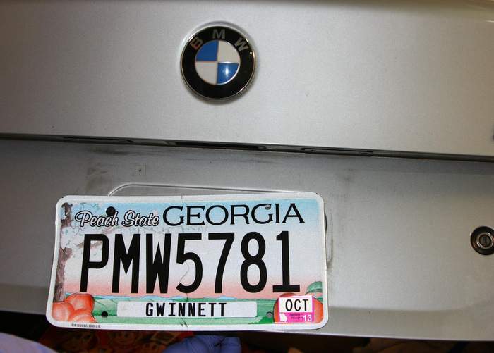 The rear of Andrew Murray's BMW. A road rage shooting involving the car helped solve Paul Sampleton Jr.'s murder. Courtesy of Gwinnett County District Attorney's Office.