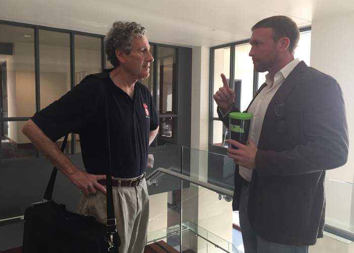 On the campus of the University of Mississippi, Josh chats with one of his law professors, Richard Gershon. CONTRIBUTED BY FRANK REDDY