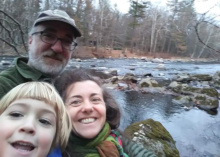 Jeanne Bonner with boyfriend Mike Cocca and their son Leo Cocca along the Farmington River near their new home in West Hartford, Conn. Contributed photo