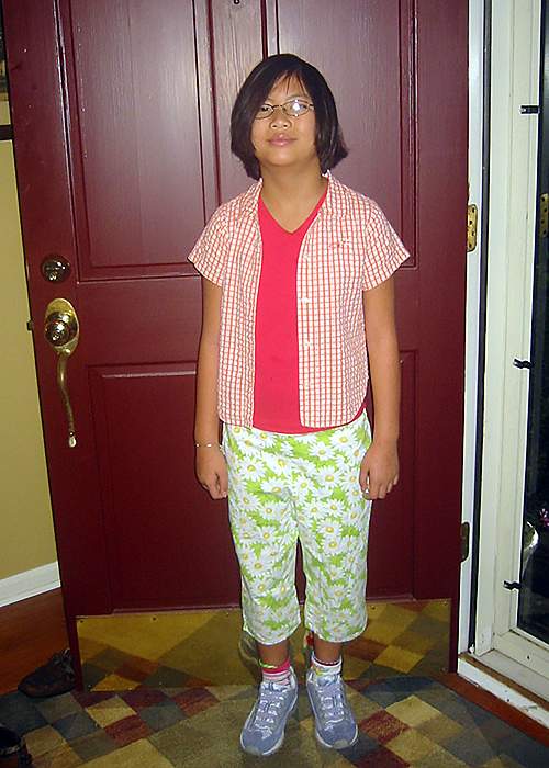 Libby at about age 9. She chose this outfit for a goofy dress-up day at her school. Family photo.