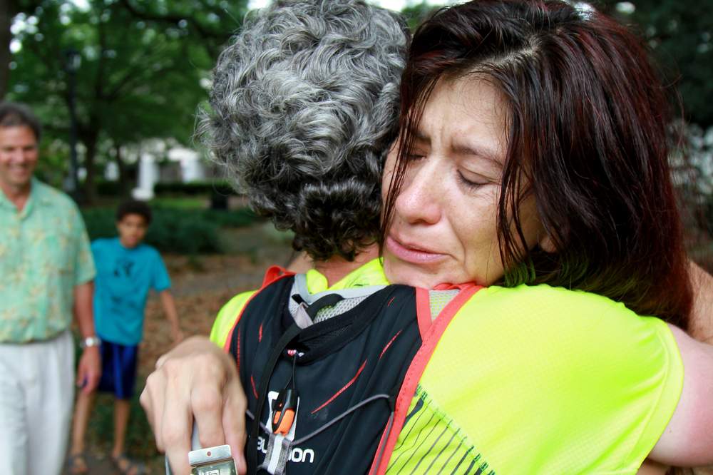 Ben Gray is greeted by Adriana Barham. Ryon Horne \/ rhorne@ajc.com