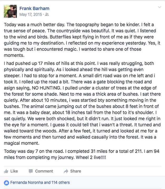 A post on the Wheel 2 Live Facebook page