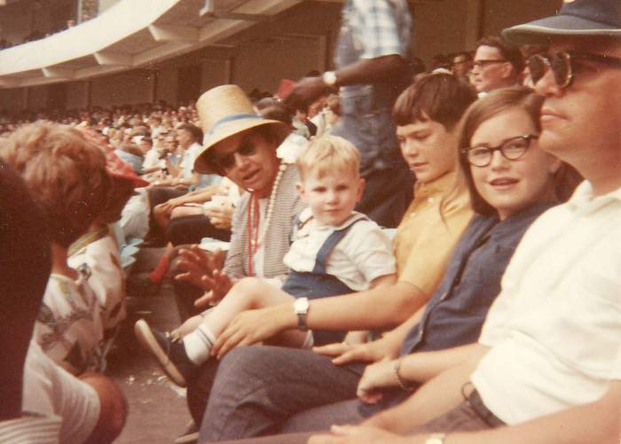 Jackson (in yellow shirt) at a Braves game with the Prices, his foster family. Family photo.