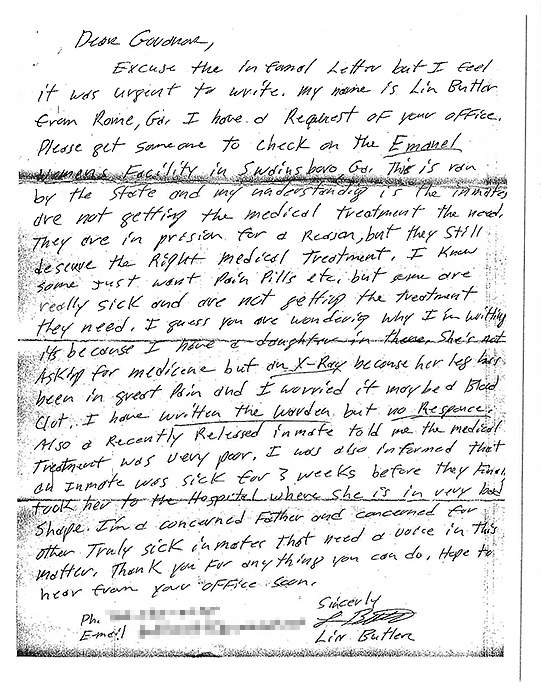 Lin Butler’s letter to Gov. Nathan Deal on behalf of his daughter, Mitzi.