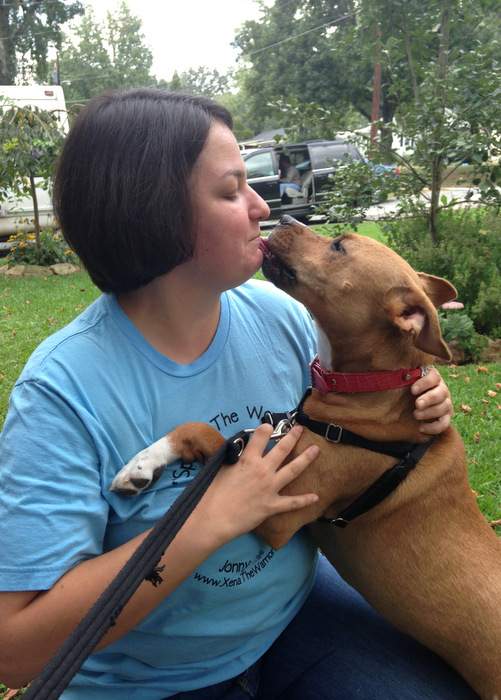 Xena with her foster mom Chrissy Kaczynski. Contributed by Linda Hickey.