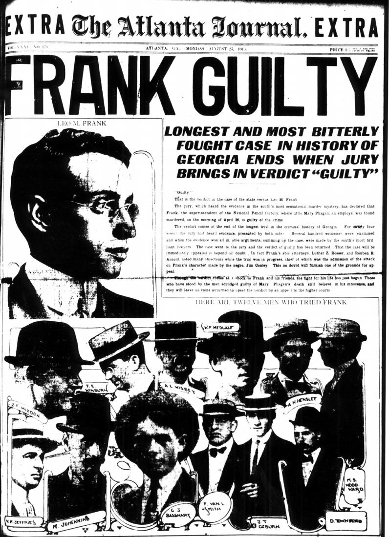 Frank's August 1913 murder conviction was in no way the end of the Atlanta newspapers' coverage.SOURCE: AJC News Archives