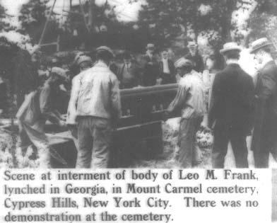 Leo Frank is interred at New York's Mount Carmel Cemetery, 1915. PHOTO: The William Breman Jewish Heritage Museum