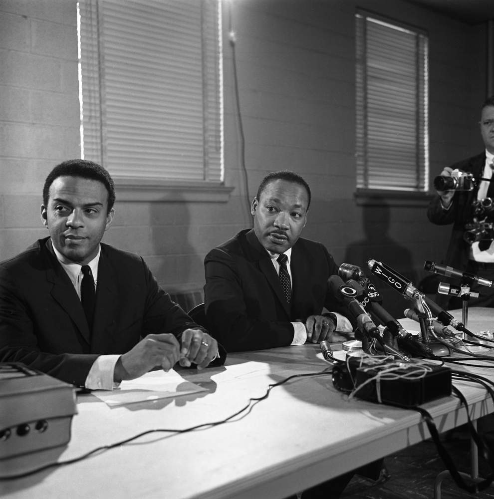 SCLC director Andrew Young and Martin Luther King Jr. during a press conference in April 1967. Bob Dendy\/AJC